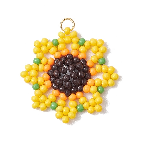 Beaded Sunflower Charms PALLOY-MZ00450-1