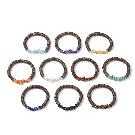 10Pcs 10 Styles Natural Mixed  Gemstone & Coconut Beaded Stretch Bracelets for Women Men BJEW-JB12598-1