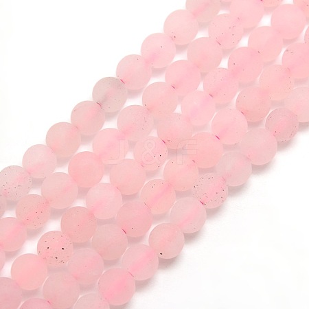 Frosted Natural Rose Quartz Round Bead Strands G-M064-6mm-09-1