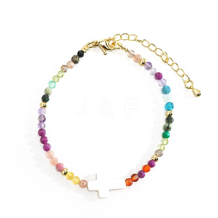 Bohemian Brass Cross Shell Gemstone Beaded Bracelets TZ7281-1