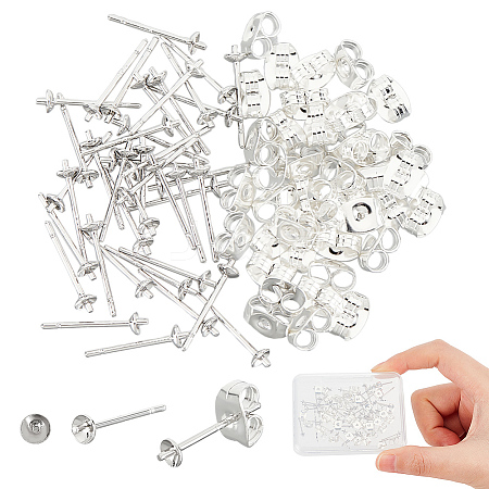 DICOSMETIC 40Pcs 925 Sterling Silver Post Stud Earring Settings STER-DC0001-03-1