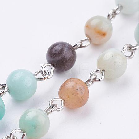 Natural Amazonite Handmade Beaded Chains AJEW-JB00318-01-1