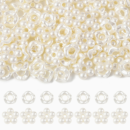 200Pcs 2 Styles ABS Imitation Pearl Beads OACR-YW0004-44-1