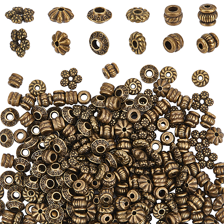 300Pcs 6 Styles Tibetan Style Alloy Spacer Beads FIND-PH0020-41AB-1