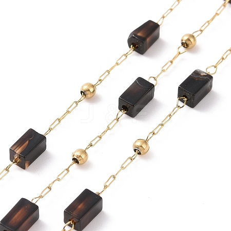 Natural Dyed & Heated Black Agate Rectangle Beaded Chains AJEW-SZ0002-42L-1