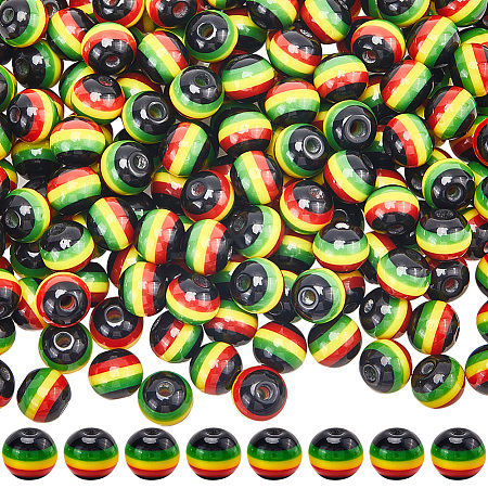 200Pcs Ghana Jamaica Reggae Stripe Resin Beads RESI-SP0001-05-1