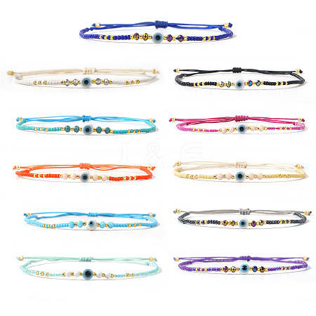 11Pcs Glass Seed Beads & Resin Braided Bead Bracelets TK7632-1-1