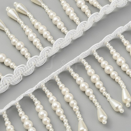 Polyester & Imitation Pearl Beaded Tassel Ribbon OCOR-WH0080-26A-1