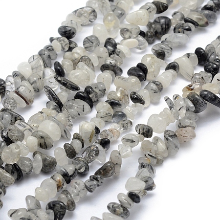 Natural Tourmalinated Quartz/Black Rutilated Quartz Beads Strands X-G-P332-42-1