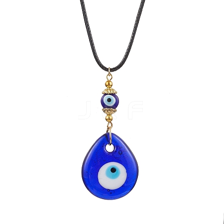 Lampwork Teardrop with Evil Eye Pendant Necklaces NJEW-JN04595-02-1