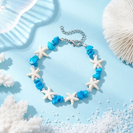 Synthetic Turquoise & ABS Plastic Imitation Pearl Beaded Bracelets for Women BJEW-JB12370-1