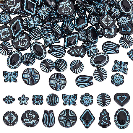 150Pcs 15 Styles Prussian Blue Opaque Acrylic Beads OACR-AR0001-31-1