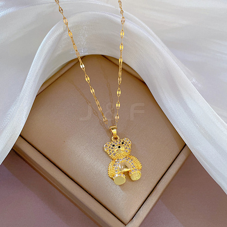 Brass with Rhinestone Bear Pendant Necklaces NJEW-Z026-03C-1