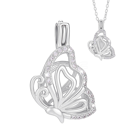 1Pc 925 Sterling Silver Micro Pave Clear Cubic Zirconia Bead Cage Pendants STER-PH0004-85P-1