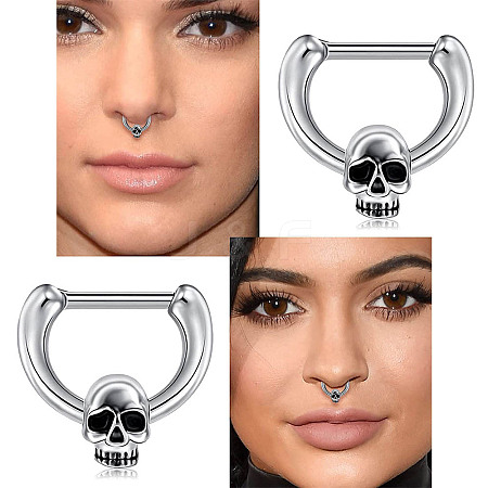 304 Stainless Steel Skull Circular/Horseshoe Barbell Nose Rings WG1AED8-01-1