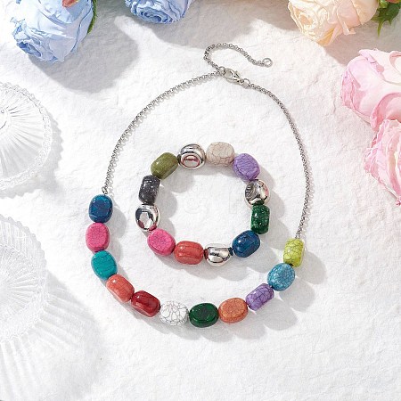 Oval Acrylic Imitation Turquoise Beaded Bracelets & Necklaces Sets SJEW-JS01345-1