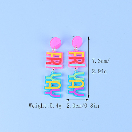 Word Friyay Acrylic Dangle Stud Earrings FS-WG01C29-06-1