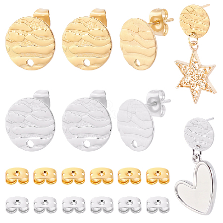 64Pcs 2 Colors 304 Stainless Steel Stud Earring Findings STAS-BBC0010-45-1