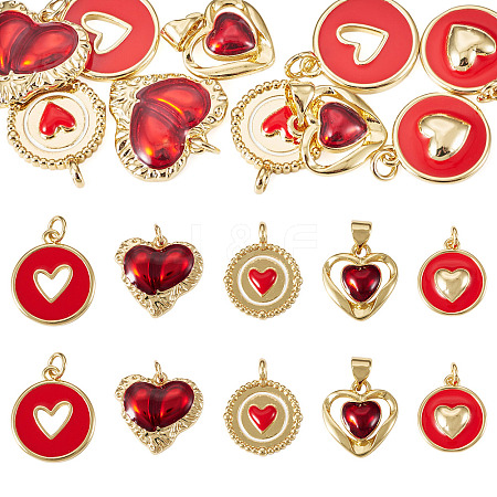10Pcs 5 Styles Heart Theme Brass Enamel Pendants KK-TA0008-88-1