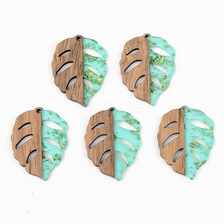 Transparent Resin & Walnut Wood Pendants RESI-S389-003A-B02-1