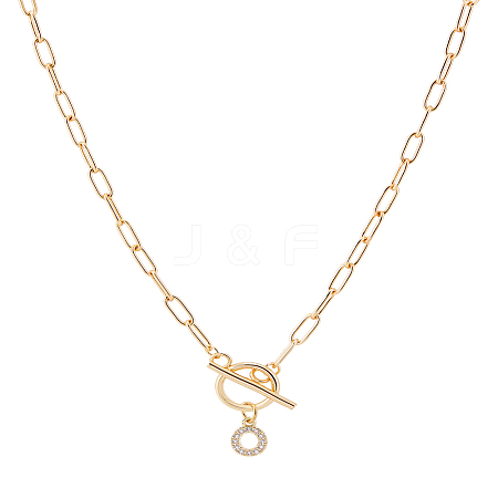 1Pc 304 Stainless Steel Chain & Brass Micro Pave Cubic Zirconia Letter Pendant Necklaces NJEW-LP0001-36O-G-1