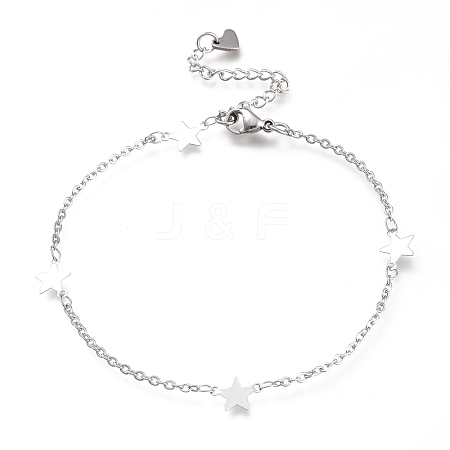 304 Stainless Steel Cable Chain Anklets AJEW-M026-12P-1