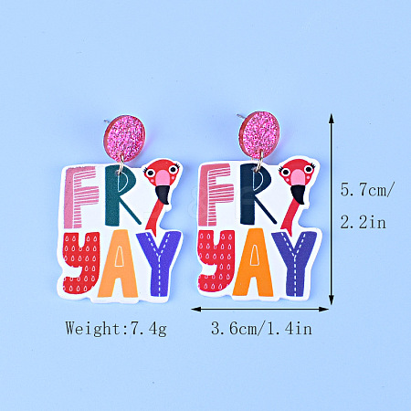 Word Friyay Acrylic Dangle Stud Earrings FS-WG01C29-08-1