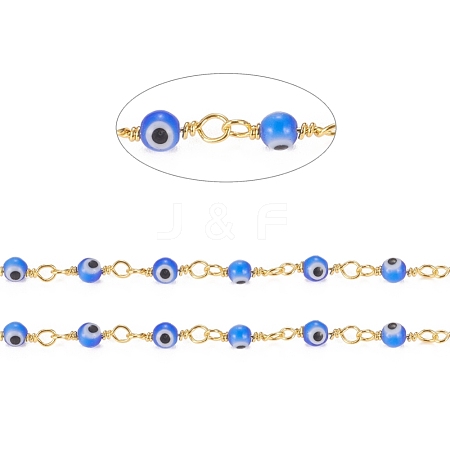 3.28 Feet Handmade Evil Eye Lampwork Round Beaded Chains X-CHC-G009-A-G05-1