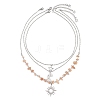 201 Stainless Steel Sun Moon Star Pendant Natural Sunstone & 304 Stainless Steel Link Chain 3 Layer Necklaces for Women NJEW-JN05470-01-4