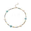 Colorful Synthetic Turquoise Starfish & Shell Pearl & Glass Seed Beaded Necklace for Women NJEW-TA00044-1