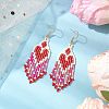 Heart Glass Seed Beaded Tassel Dangle Earrings for Women EJEW-MZ00201-01-2