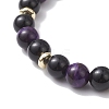 Round Natural Tiger Eye & Eyeless Obsidian & Non-Magnetic Synthetic Hematite Beads Stretch Bracelets for Women BJEW-JB12762-4