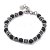 Natural Lava Rock & Magnetic Synthetic Hematite Round Beaded Bracelet BJEW-P339-02P-08-1