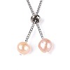 Adjustable Natural Pearl with Brass Chain Slider Bracelets for Women Girl BJEW-T022-16C-4