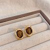 Brass Tiger Eye Stud Earrings EJEW-B120-05G-08-1