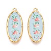 Printed Style 304 Stainless Steel Oval with Flower Pattern Pendants STAS-T071-27D-G-1