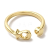 Moon with Star Rack Plating Brass Open Cuff Rings for Women RJEW-L123-102G-2