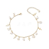 Natural White Moonstone Chip & Round Shell Pearl Cross Tassel Anklets AJEW-AN00716-03-2