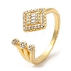Rack Plating Brass Rhombus Open Cuff Rings with Cubic Zirconia RJEW-D008-11G-1