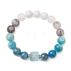 Natural Rainbow Moonstone & Black Rutilated Quartz & Apatite & Hemimorphite Beads Stretch Bracelets for Women Men BJEW-TA00745-3