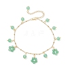 Dyed Natural Malaysia Jade Round Beaded Flower Tassel Ankelets AJEW-AN00706-01-2