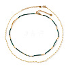 Faceted Round Natural Malachite and Faux Pearl Beaded Double Layer Necklaces with Stainless Steel Cable Chains for Women QA9990-1-6