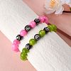 Hot Pink Gold Natural Yellow Jade Round Beaded Stretch Bracelet BJEW-SW00077-05-4