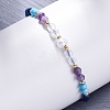 Faceted Round Natural Lapis Lazuli & Turquoise & Amethyst & Quartz Crystal Braided Bead Bracelets BJEW-F493-09G-04-3
