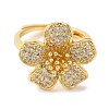 Rack Plating Flower Brass Micro Pave Clear Cubic Zirconia Adjustable Rings RJEW-S413-01G-2