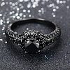 Flat Round Brass Jet Rhinestone Finger Rings FS-WG232E0-02-2