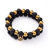 Natural Lava Rock & Non-magnetic Synthetic Hematite Round Beads Energy Power Stretch Bracelets Sett BJEW-JB07051-01-1