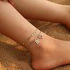Brass Crystal Rhinestone Letter Heart Charm Double Layer Anklets for Women FS-WG41372-02-2