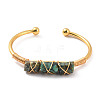 Natural African Turquoise(Jasper) Triple Column Beaded Open Cuff Bangle BJEW-E377-01G-13-2