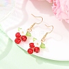Flower with Round Acrylic & Glass Bead Dangle Earrings EJEW-JE06634-01-1
